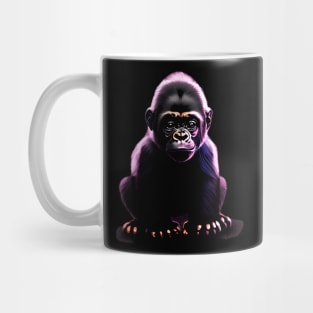 Cute baby gorilla standing under purple light Mug